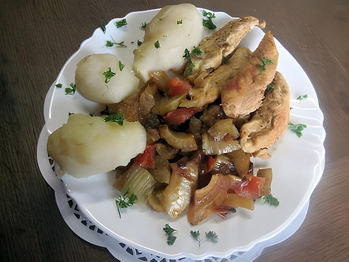 recette Aiguillettes de poulet au fenouil et topinanbours.