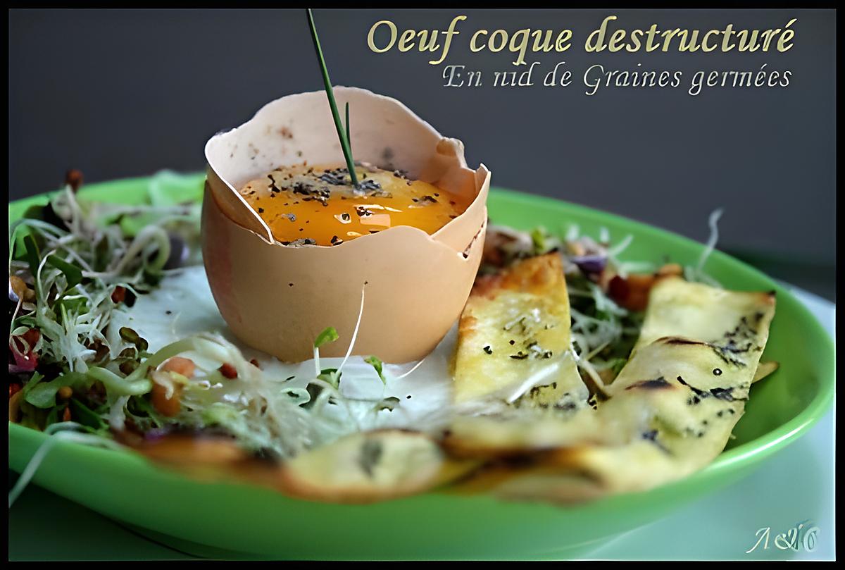 recette ** Oeuf coque destructuré en nid de graines germées & crackers "minute" au pavot, romarin, fleurs de sel**