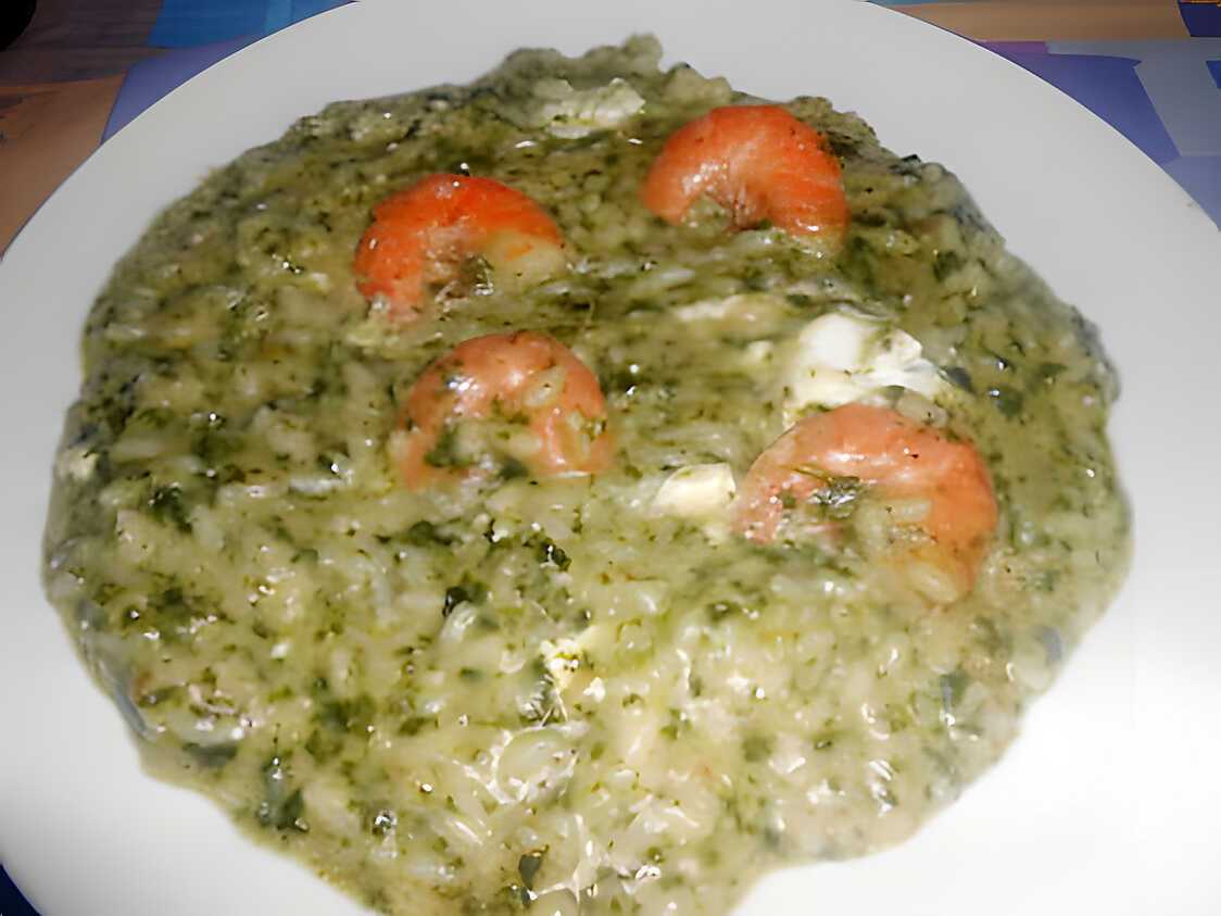 RISOTTO SPINACI GAMBERI E CHEVRE FRAIS