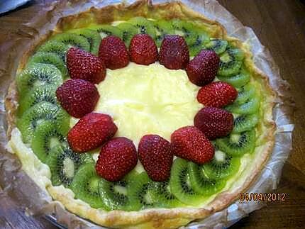 recette Tarte aux kiwis. fraises.crème pâtissière.