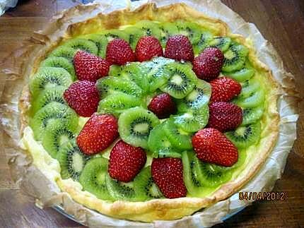 recette Tarte aux kiwis. fraises.crème pâtissière.