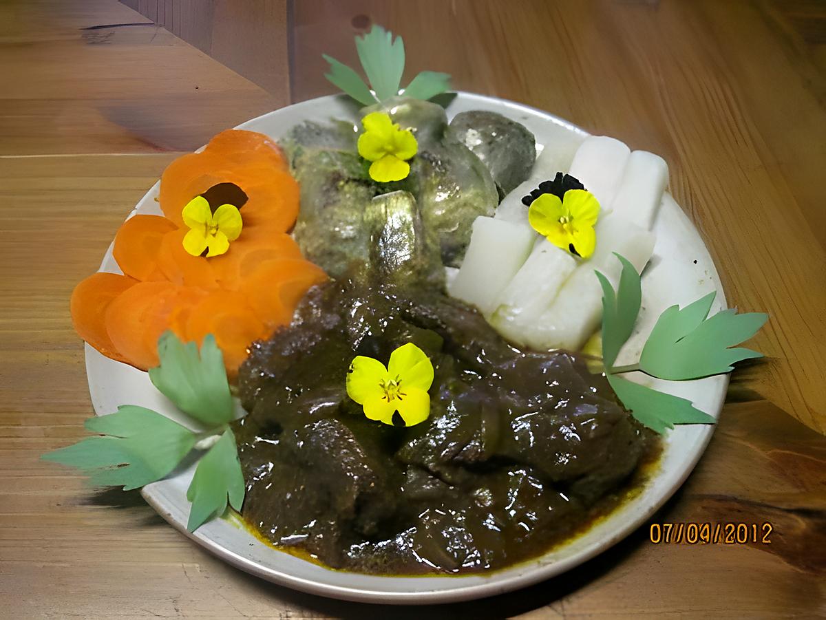 recette Bourguignon et son trio de légumes.