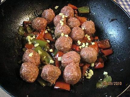 recette Boulettes de viande boeuf aux poivrons. et riz.