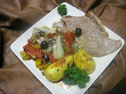 recette Escalopes de veau à la rigolade de légumes.