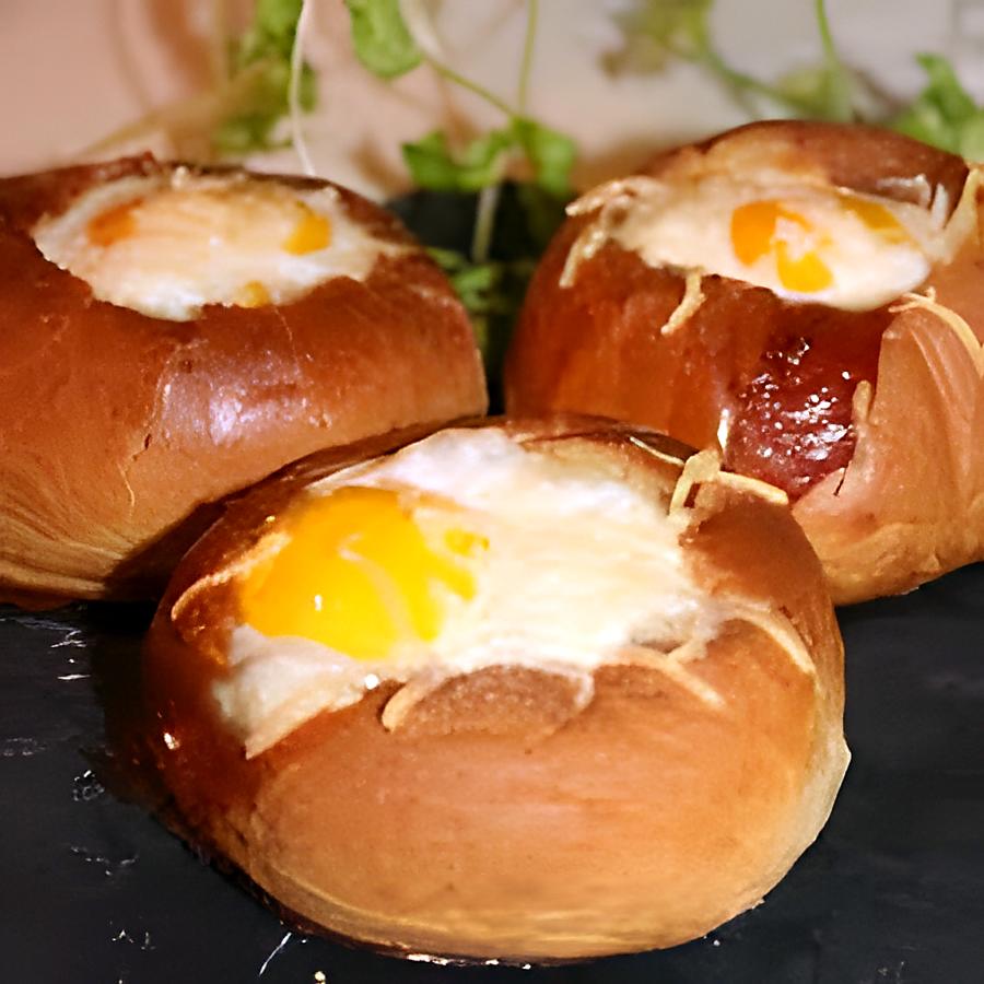 recette BRIOCHETTE FARCIES EPINARDS OEUF COCOTTE