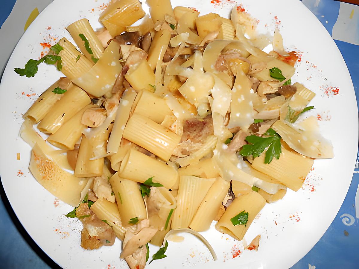 recette Rigatoni au poulet et champignons