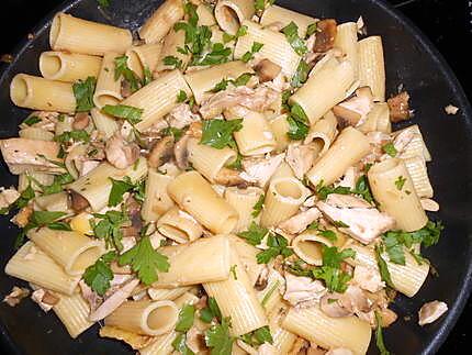 recette Rigatoni au poulet et champignons