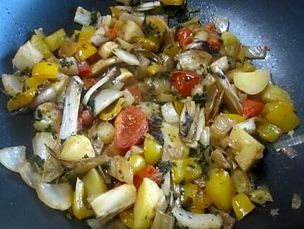 recette Fricassées de légumes au jambon cru fumé.