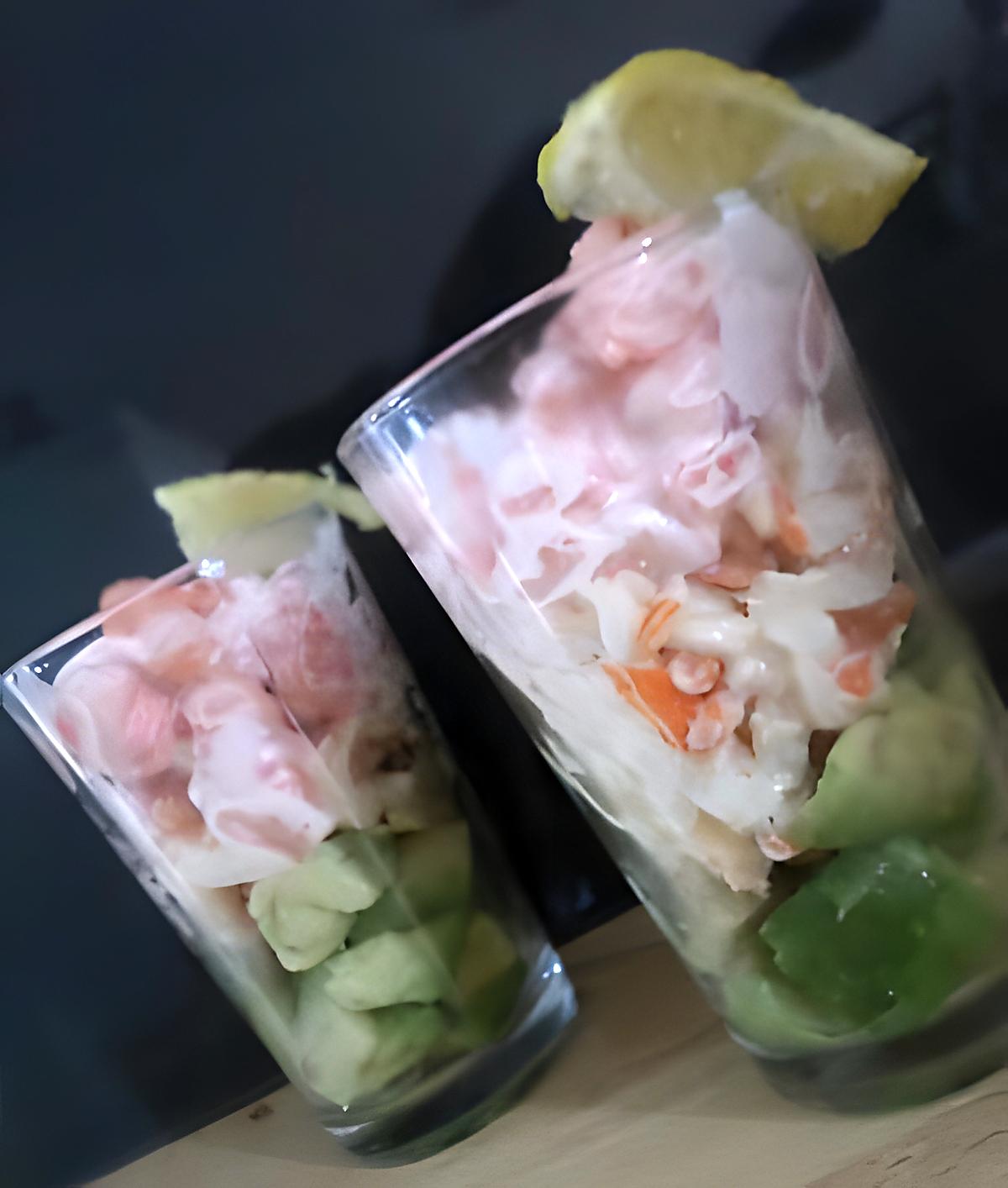 recette Verrines avocat surimi et crevettes