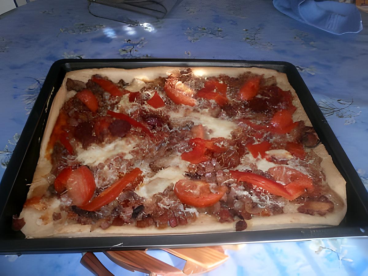recette Recette de Pizza au Jambon, champignons, chorizo, poivrons, tomates et fromage
