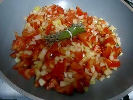 recette Escalopes de poulet en duo tomates. oignons.