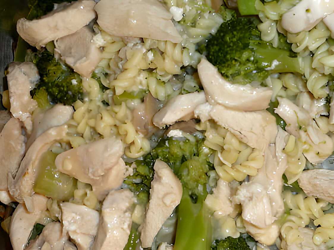 Recette de Gratin de fusillis au poulet et brocoli