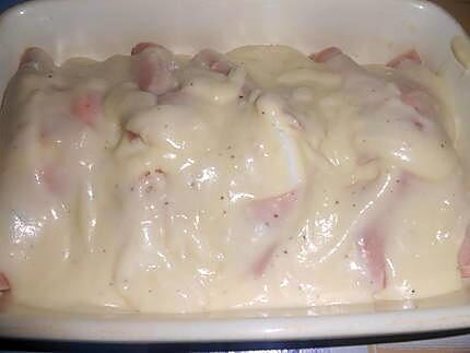 recette OEUFS  DURS  AU  JAMBON  GRATINES