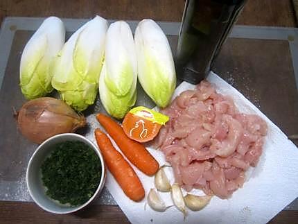 recette Emincés de poulet aux endives cuites à l'étouffée.