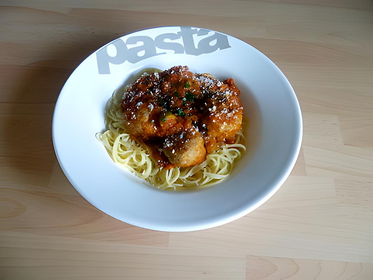 recette Spaghettis aux boulettes de viande et aux olives
