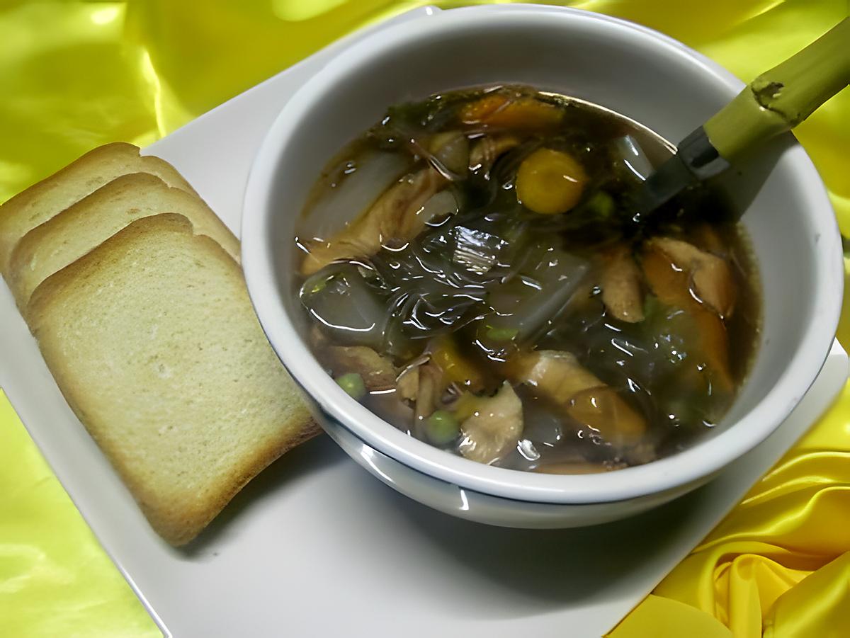 recette Soupe aux légumes. saumon rose. vermicelle de soja.