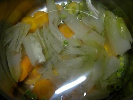 recette Soupe aux légumes. saumon rose. vermicelle de soja.