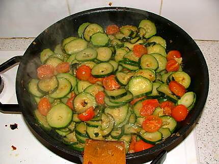 recette Farfalle al tonno, zucchine e pomodori cigliegie ( Papillons au thon, courgettes et tomates cerises)