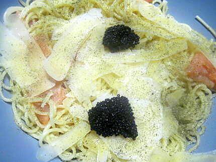 recette Saghettis au saumon et Parmesan.
