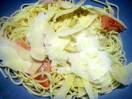 recette Saghettis au saumon et Parmesan.