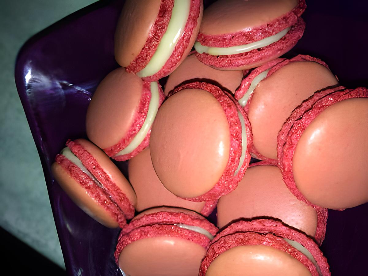 recette Macarons framboise, coeur framboise et ganache coco