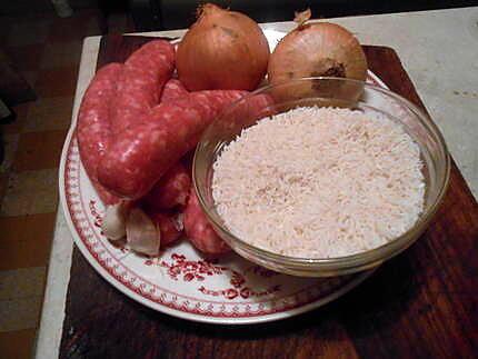 recette Saucisse de toulouse au riz et oignons