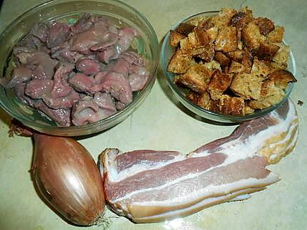 recette Scarole,lardons,gesiers confits et petits croutons a l ail