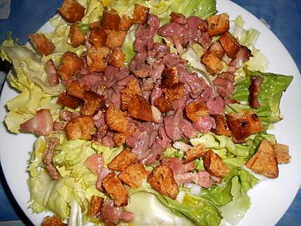 recette Scarole,lardons,gesiers confits et petits croutons a l ail