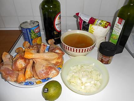 recette Pilons de poulet "créole"(ananas, noix de coco et rhum)