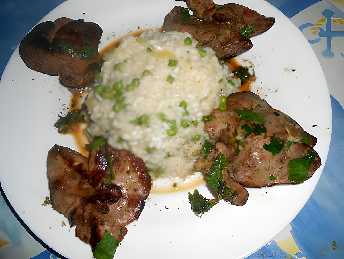 recette Foie de lapin  risotto aux petits pois