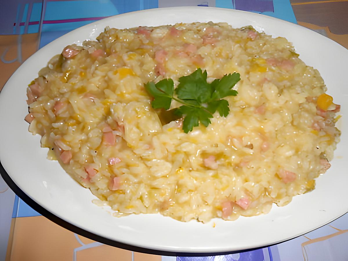 recette RISOTTO  CON  PROSCIUTTO COTTO E PORRI  (jambon cuit et poireaux)