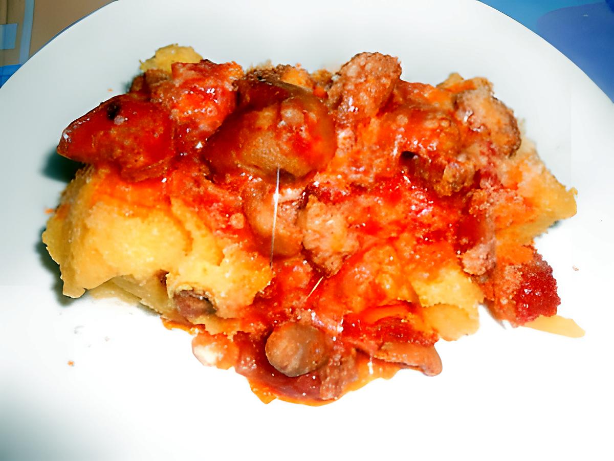 recette POLENTA  CONCIA (RAGU SALSICCIA E PORCINI) (saucisse et cèpes)