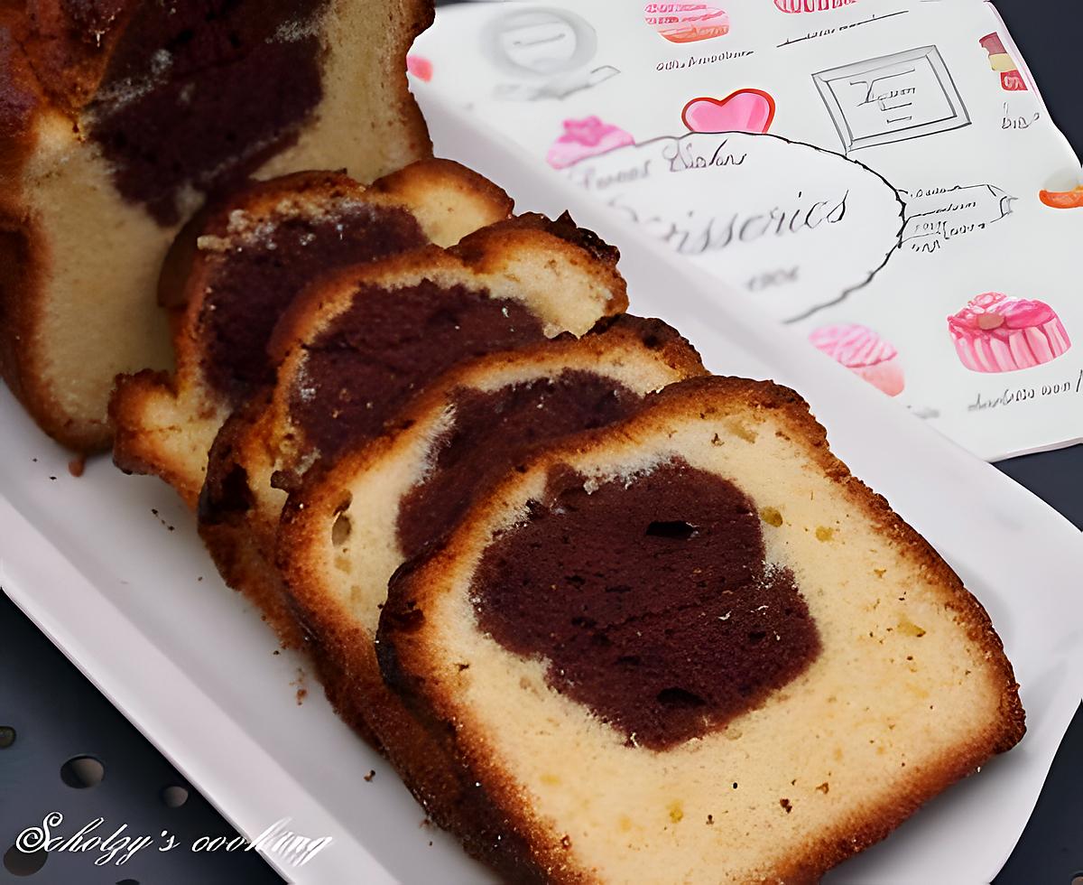 recette Cake marbré chocolat noir & blanc