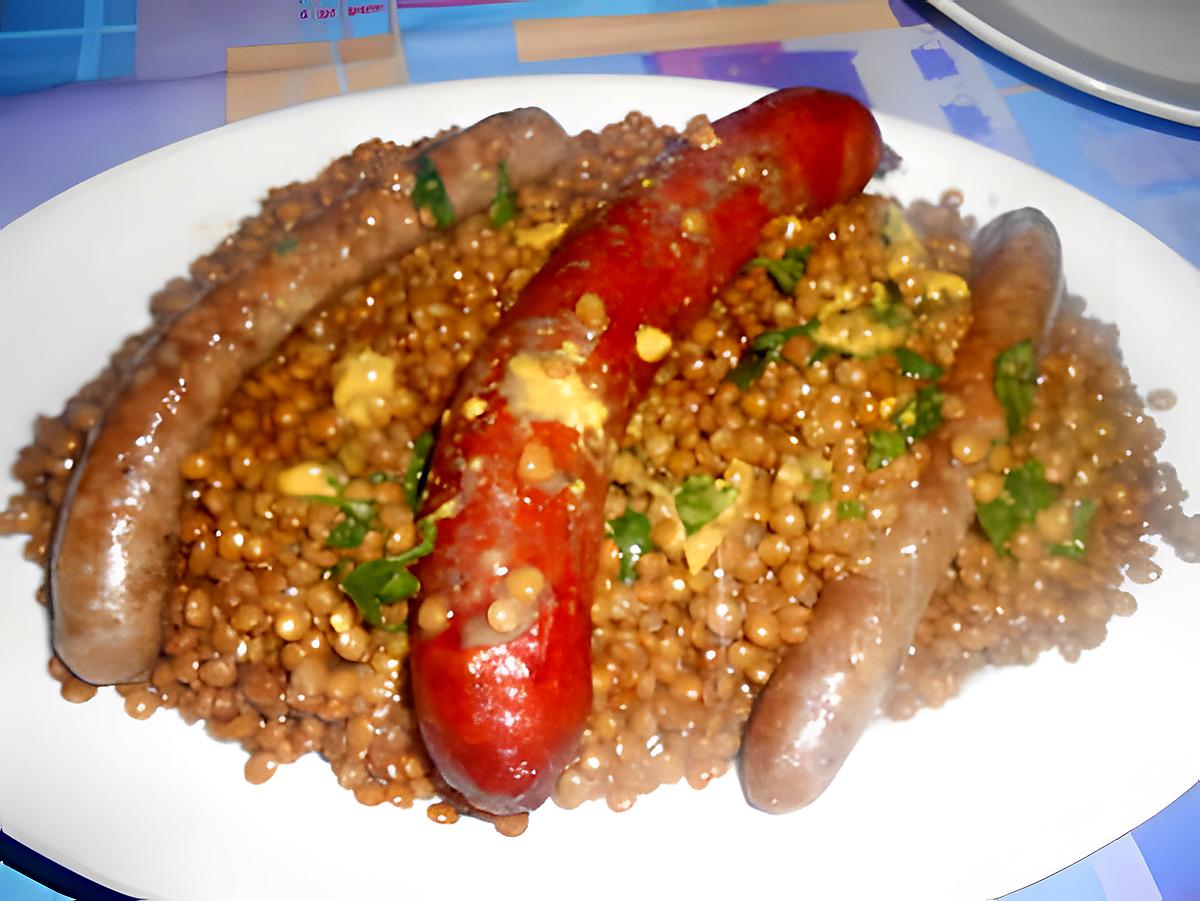 recette SAUCISSES  LENTILLES  SAUCE  MOUTARDE