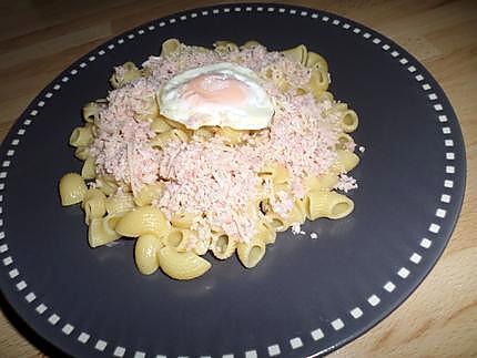 recette Nid de pates au jambon qui rit et son oeuf au plat