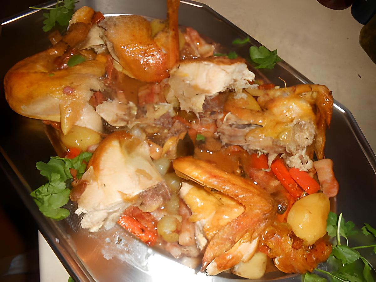 recette Poulet roti garniture paysanne