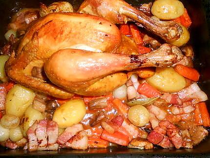 recette Poulet roti garniture paysanne