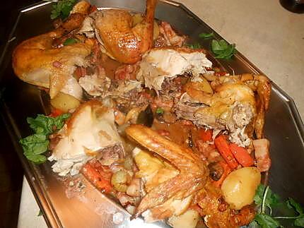 recette Poulet roti garniture paysanne