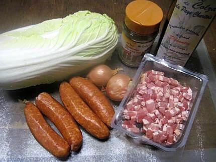 recette Chou Chinois aux saucisses fumées.