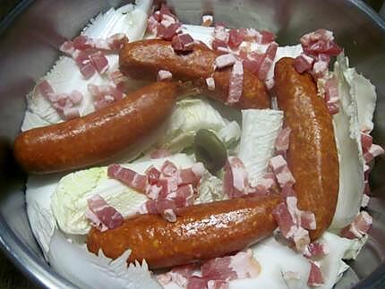 recette Chou Chinois aux saucisses fumées.