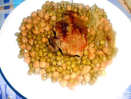 recette FILETTO  DI  MAIALE  ROSMARINO PISELLI  E  CECI (porc au romarin petits pois et pois chiche)