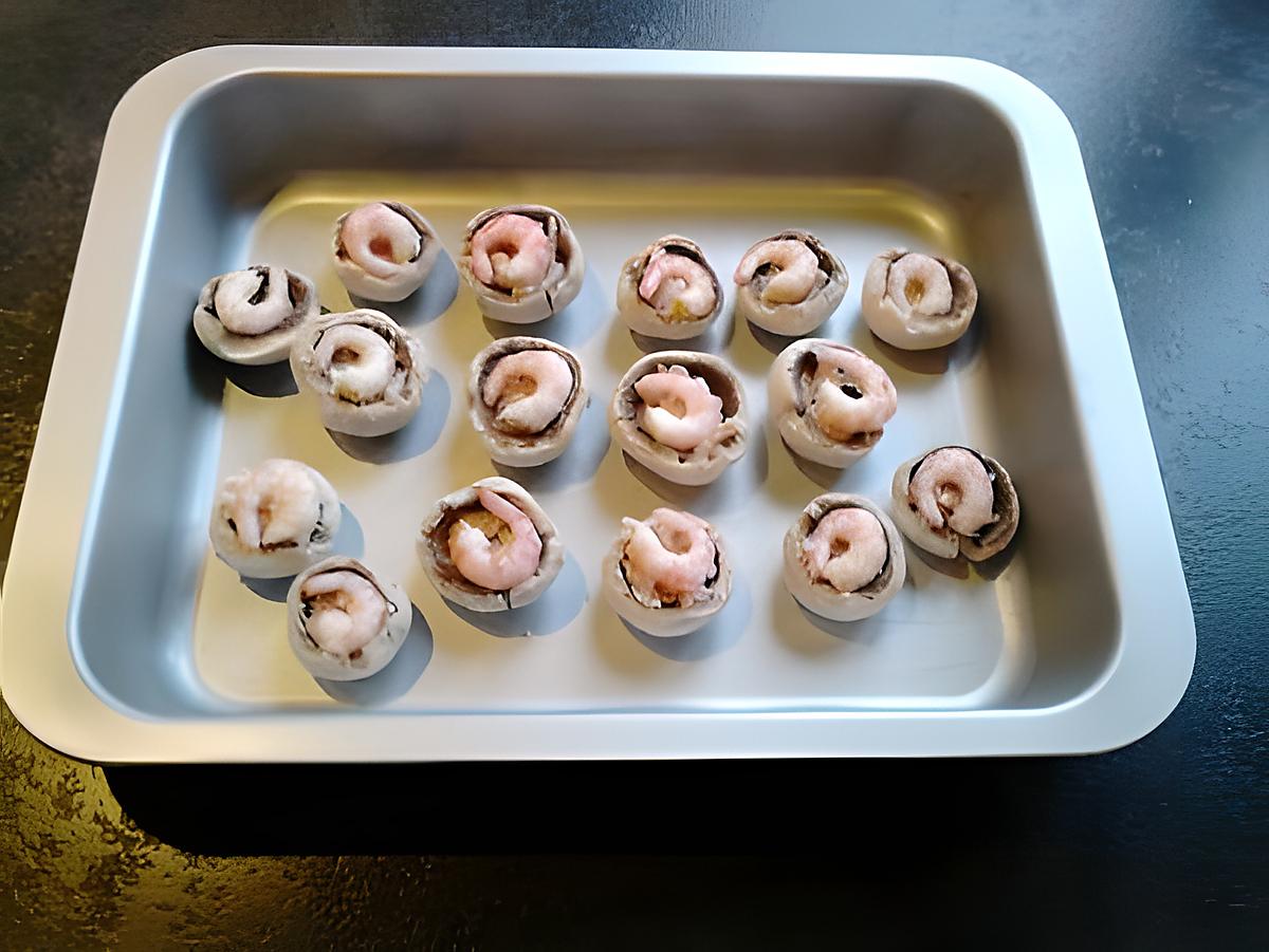 recette champignons farcis au  bacon et crevettes