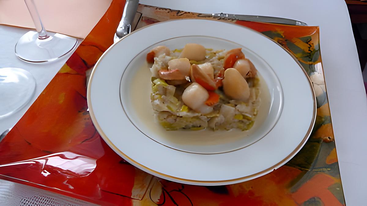 recette noix de St- Jacques sur fondue de poireaux ( dietetique)