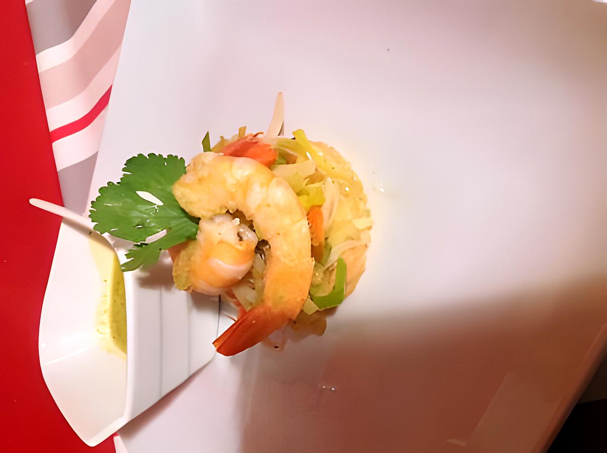 recette Gambas flambées au cognac et légumes croquants