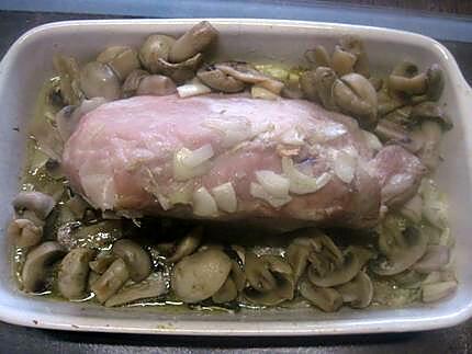 recette Cote d'échine de porc rôti. accompagné aux champignons.
