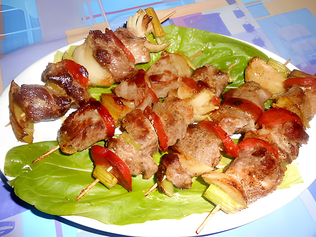 recette BROCHETTES  PORC ET CHORIZO JARDINIERE  FRAICHE