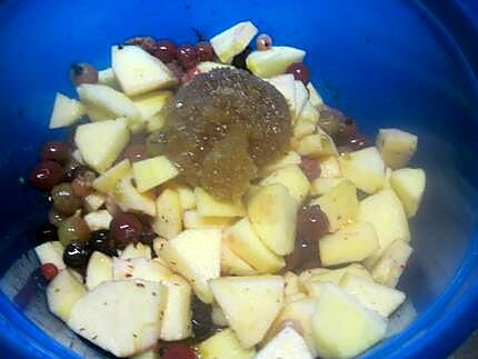 recette Compote de pommes et fruits rouges au micro-ondes.