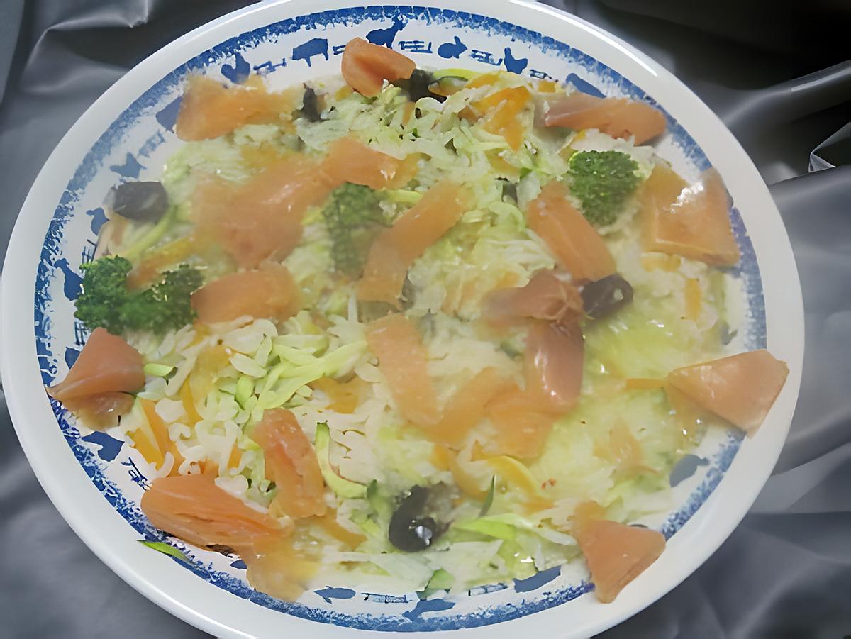 recette Riz aux légumes et filets de truite fumée.