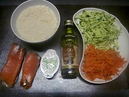 recette Riz aux légumes et filets de truite fumée.