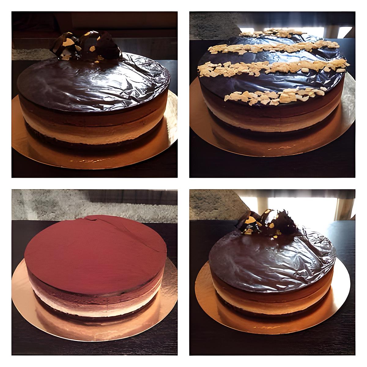 recette Coucou les filles encore de la gourmandise mais cette fois pour les fans de chocolat je vous propose ce délicieux entremets aux 3 chocolats